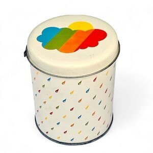 Vintage ES Steeltin Sunshine Rainbow Color Raindrops Decorative Cylinder Tin